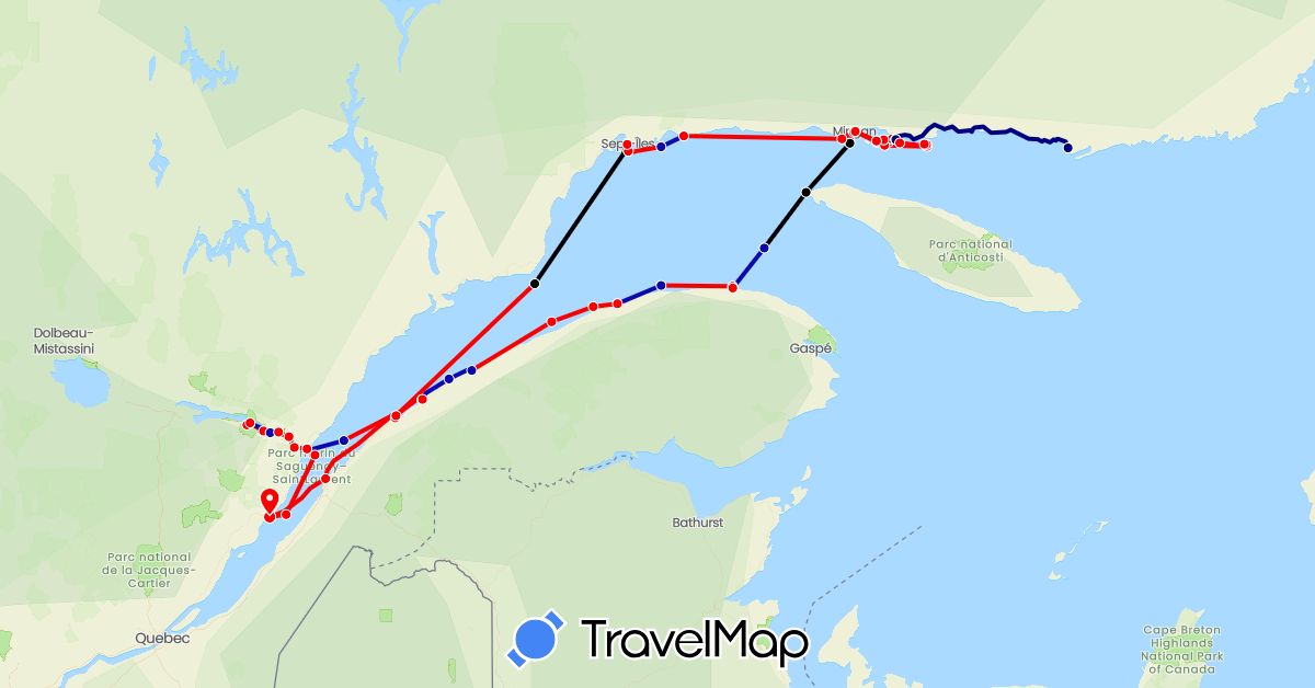 TravelMap itinerary: driving, À voile, À moteur, moteur&gr-voile in Canada (North America)